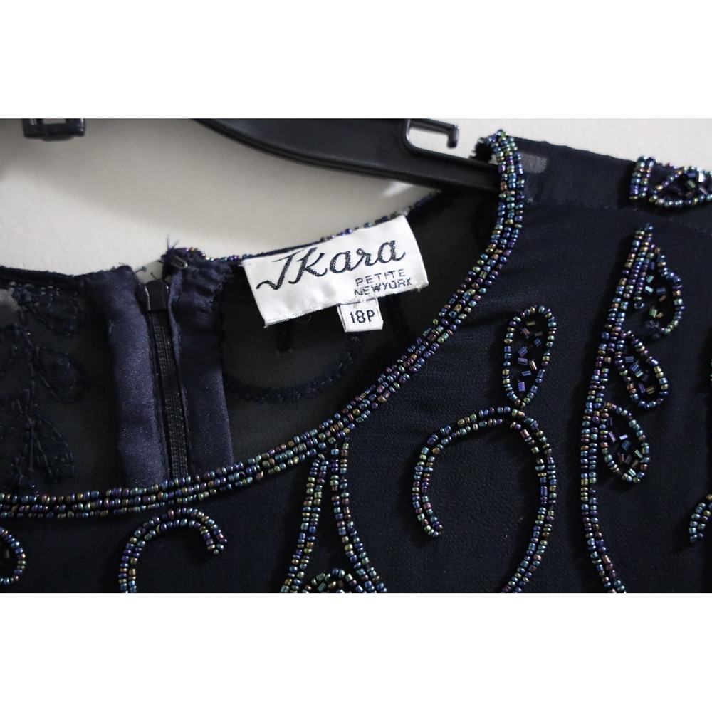 J Kara Navy Blue Beaded Asymmetrical Evening Blouse Petite 18P Iridescent Scroll - Picture 4 of 9